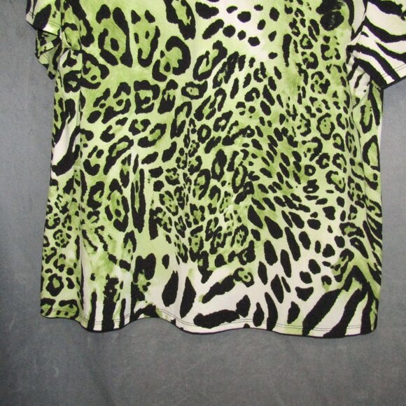 Susan Graver Liquid Knit U Neck Top Bead & Shell Trim Women Size XL Animal Print - Picture 3 of 10